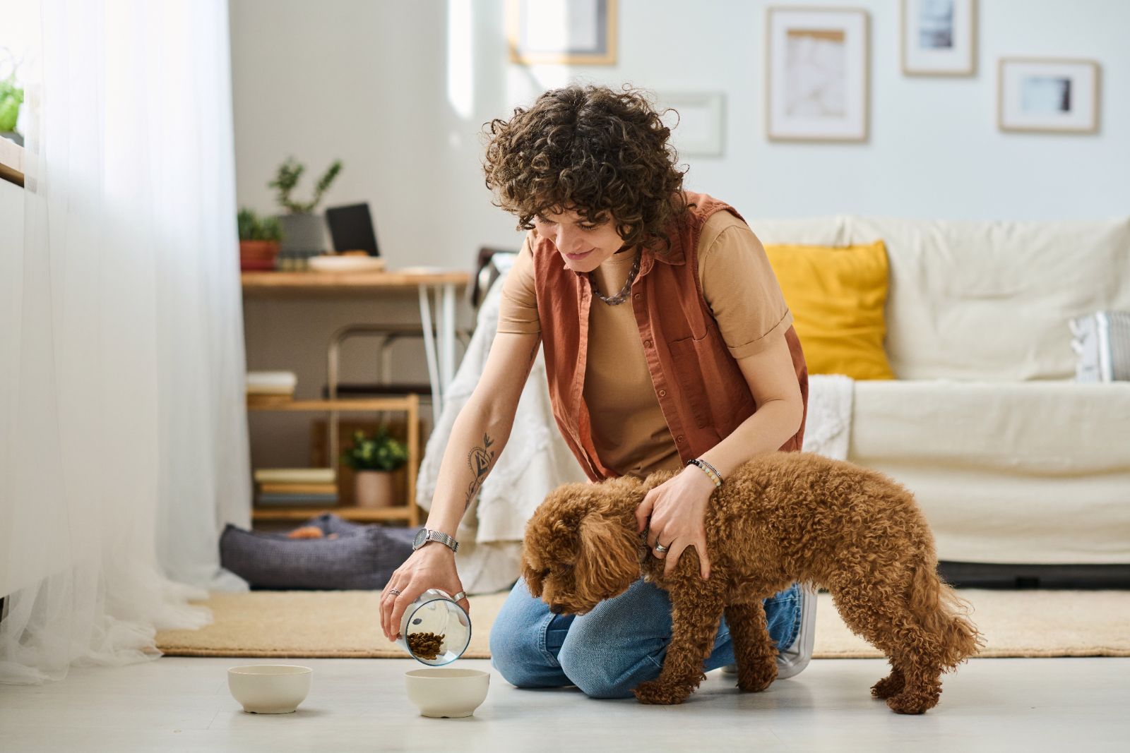 Pet sitter caring for a pet